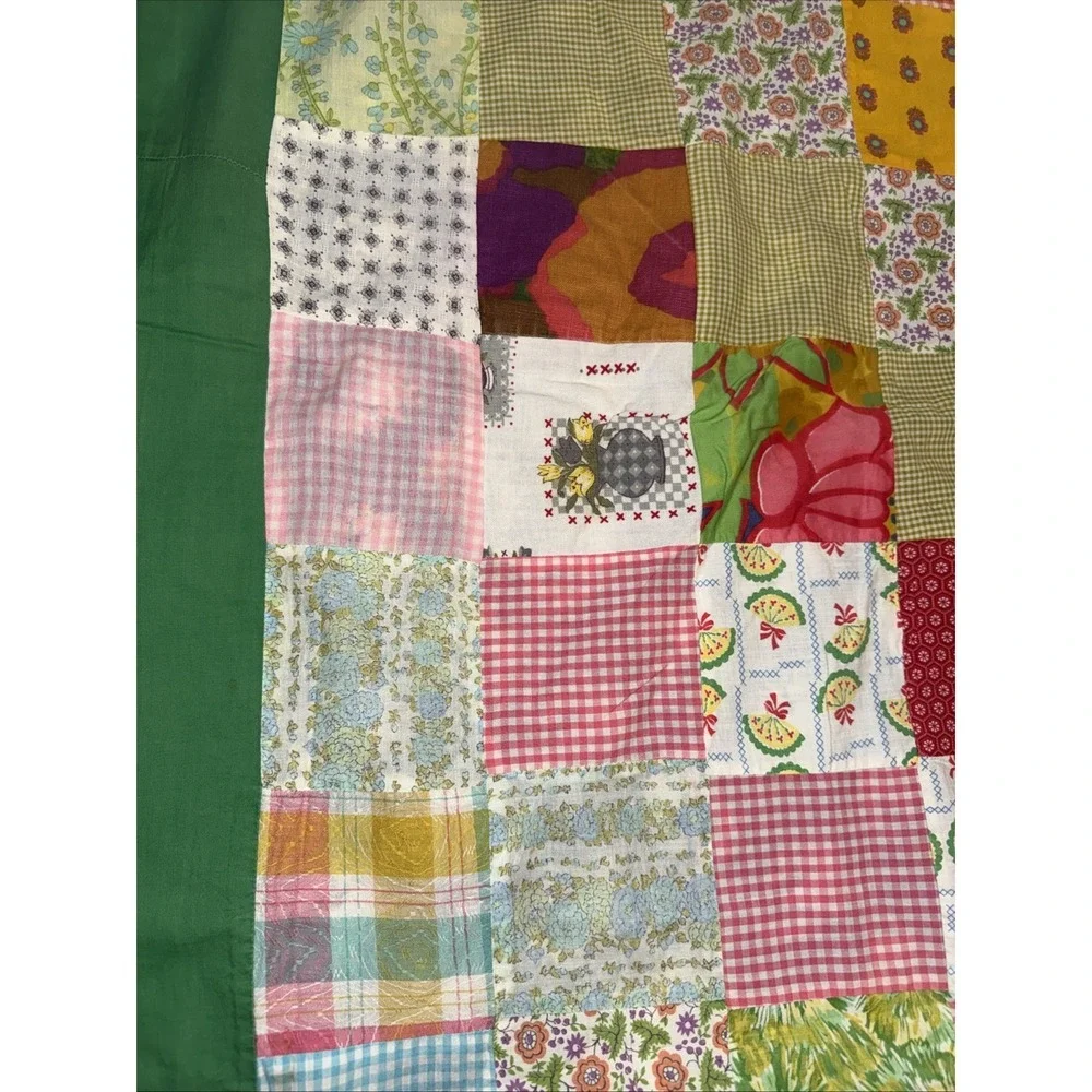 Vintage Handmade Patchwork Quilt Bedspread 95X77 In Farmhouse No Filling READ